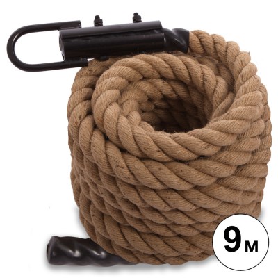 Канат спортивний для лазанья з кріпленням COMBAT BATTLE ROPE Zelart FI-0909-9 9 м коричневий Код FI-0909-9(Z)