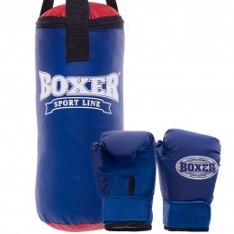 Боксерський набір дитячий (рукавички +мішок) BOXER 1008-2026 (вініл, мішок h-38 см, d-16 см, рукавички 4oz, кольори в