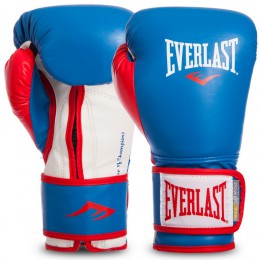 Рукавиці боксерські PU на липучці EVERLAST EVP00000728 POWERLOCK (р-р 16oz, синій-червоний-білий)