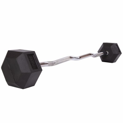 Штанга фіксована вигнута погумована Rubber Hexagon Barbell Zelart TA-6231-30 довжина-95 см 30 кг Код(Z)