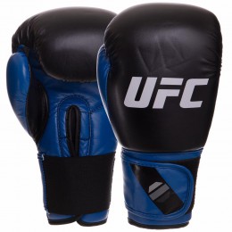 Рукавиці боксерські PU на липучці UFC PRO Compact UHK-75001 (PU, р-р Reg(S-M), синій-чорний)