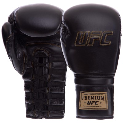 Рукавиці боксерські шкіряні UFC PRO Prem Lace Up UHK-75044 12 унцій чорний Код UHK-75044(Z)