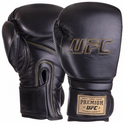 Рукавиці боксерські шкіряні на липучці UFC PRO Prem Hook & Loop UHK-75051 (р-р 18oz, чорний)