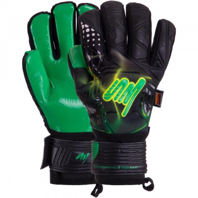 Рукавиці воротарські GK-010 SOCCERMAX (PVC, PL, р-р 8-10, чорний жовтий-салатовий)