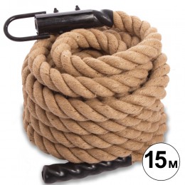 Канат спортивний для лазанья з кріпленням COMBAT BATTLE ROPE Zelart FI-0910-15 15 м коричневий Код FI-0910-15(Z)