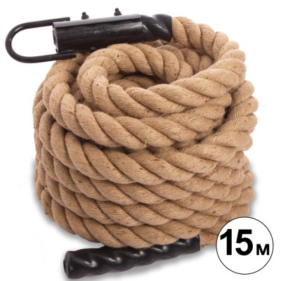 Канат спортивний для лазанья з кріпленням COMBAT BATTLE ROPE Zelart FI-0910-15 15 м коричневий Код FI-0910-15(Z)