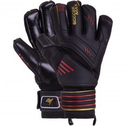 Рукавиці воротарські GK-003 SOCCERMAX (PVC, PL, р-р 8-10, чорний-червоний)