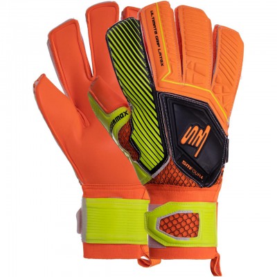 Рукавиці воротарські GK-011 SOCCERMAX (PVC, PL, р-р 8-10, жовтогарячий-жовтий)