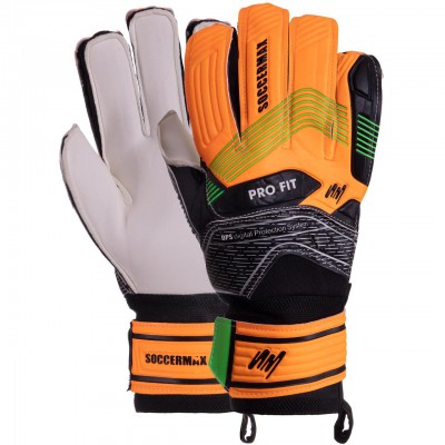 Рукавиці воротарські GK-024 SOCCERMAX (PVC, PL, р-р 8-10, жовтогарячий-чорний)