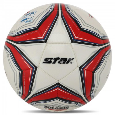 М'яч футбольний No5 PU ламін. STAR NEW POLARIS 1000 FIFA SB375F (No5, 5 сл., пошитий вручну, білий-червоний)