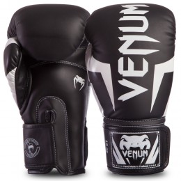 Рукавиці боксерські шкіряні VENUM ELITE VENUM-0984-108 10-14 унцій чорний-білий Код VENUM-0984-108(Z)