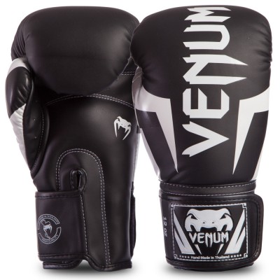 Рукавиці боксерські шкіряні VENUM ELITE VENUM-0984-108 10-14 унцій чорний-білий Код VENUM-0984-108(Z)