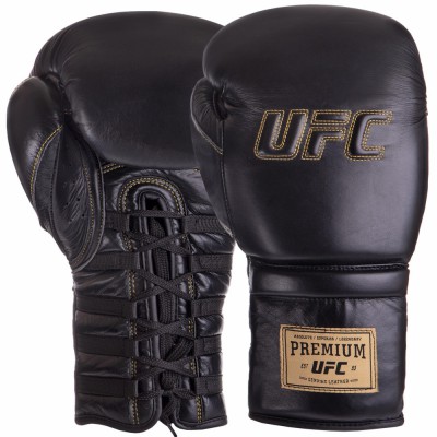 Рукавиці боксерські шкіряні UFC PRO Prem Lace Up UHK-75047 18 унцій чорний Код UHK-75047(Z)