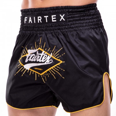 Шорти для тайського боксу та кікбоксингу FAIRTEX BS1903 BLACK/YELLOW (сатин, нейлон, р-р M-XL, чорний жовтий)