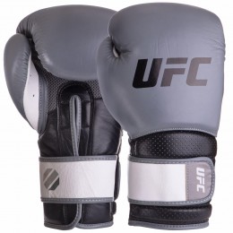 Рукавиці боксерські шкіряні на липучці UFC PRO Training UHK-69993 (р-р 12oz, сірий-чорний)