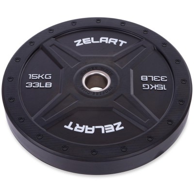 Диски (диски) бамперні для кросфіту Zelart Bumper Plates TA-2258-15 51 мм 15 кг чорний Код TA-2258-15(Z)