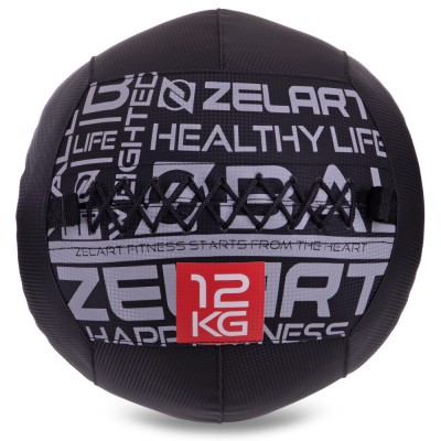 М'яч набивний для кросфіту волбол WALL BALL Zelart FI-2637-12 12 кг чорний Код FI-2637-12(Z)