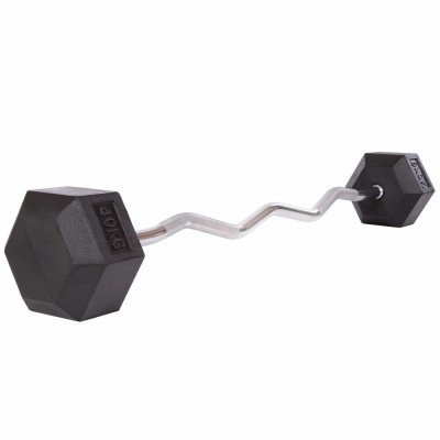 Штанга фіксована вигнута погумована Rubber Hexagon Barbell Zelart TA-6231-40 довжина-95 см 40 кг Код(Z)