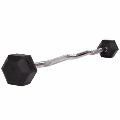 Штанга фіксована вигнута погумована Rubber Hexagon Barbell Zelart TA-6231-15 довжина-95 см 15 кг Код(Z)