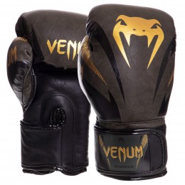 Рукавиці боксерські PU на липучці VENUM IMPACT VN03284-230 (PU, р-р 10-14oz, хакі-золотий)