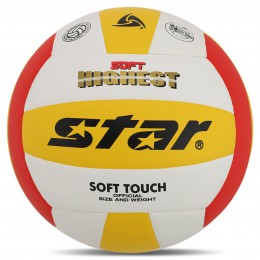 М'яч волейбольний Клеєний PU STAR SOFT HIGHEST VB425-34S (PU, No5, 3 шари, клейовий, білий жовтий-червоний)