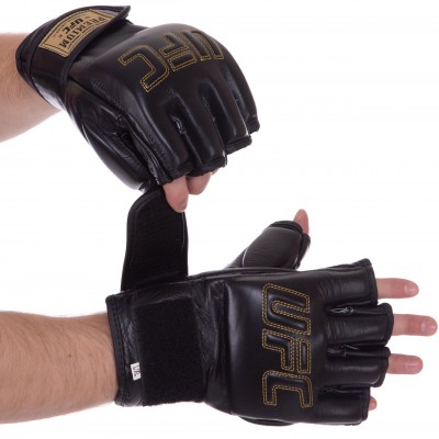 Рукавиці для змішаних єдиноборств MMA шкіряні UFC PRO Prem UHK-75059 (р-р L-XL, чорний)