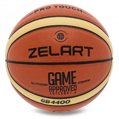 М'яч баскетбольний PU No5 ZELART GAME APPROVED GB4400 (PU, бутил, коричневий-жовтий)