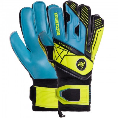 Рукавиці воротарські GK-012 SOCCERMAX (PVC, PL, р-р 8-10, синій-чорний-лимонний)