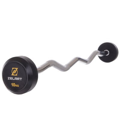 Штанга фіксована вигнута прогумована Zelart Rubber Coated Barbell TA-2687-10 довжина-95 см 10 кг Код(Z)