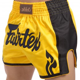 Шорти для тайського боксу та кікбоксингу FAIRTEX BS1701 YELLOW/BLACK (сатин, нейлон, р-р M-XL, жовтий-чорний)