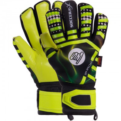 Рукавиці воротарські GK-004 SOCCERMAX (PVC, PL, р-р 8-10, жовтий-чорний-салатовий)