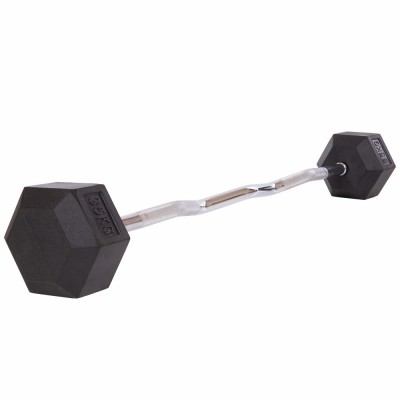 Штанга фіксована вигнута погумована Rubber Hexagon Barbell Zelart TA-6231-35 довжина-95 см 35 кг Код(Z)