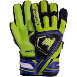 Рукавиці воротарські GK-014 SOCCERMAX (PVC, PL, р-р 8-10, салатовий чорний синій)