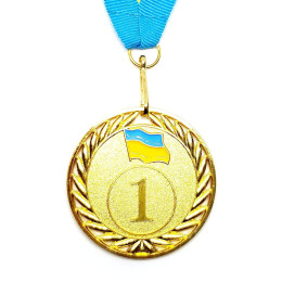 Медаль спортивна 5 см зі стрічкою за І місце J25-09G Медаль спортивна 5 см зі стрічкою за І місце J25-09G