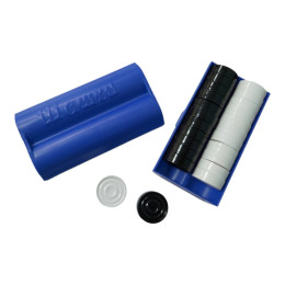 Набір шашок у фіолетовому пластиковому футлярі синій