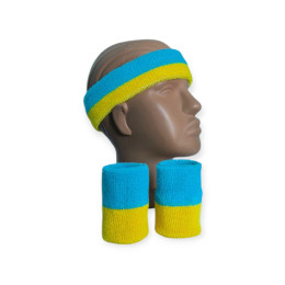 Набір спортивний пов'язка на голову та напульсники жовто-блакитний 3HTW-azure-yellow Набір спортивний пов'язка на голову та напульсники жовто-блакитний 3HTW-azure-yellow