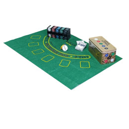 Набір для гри в покер у металевій коробці GOLD GAMES 200 фішок з сукном 6620J